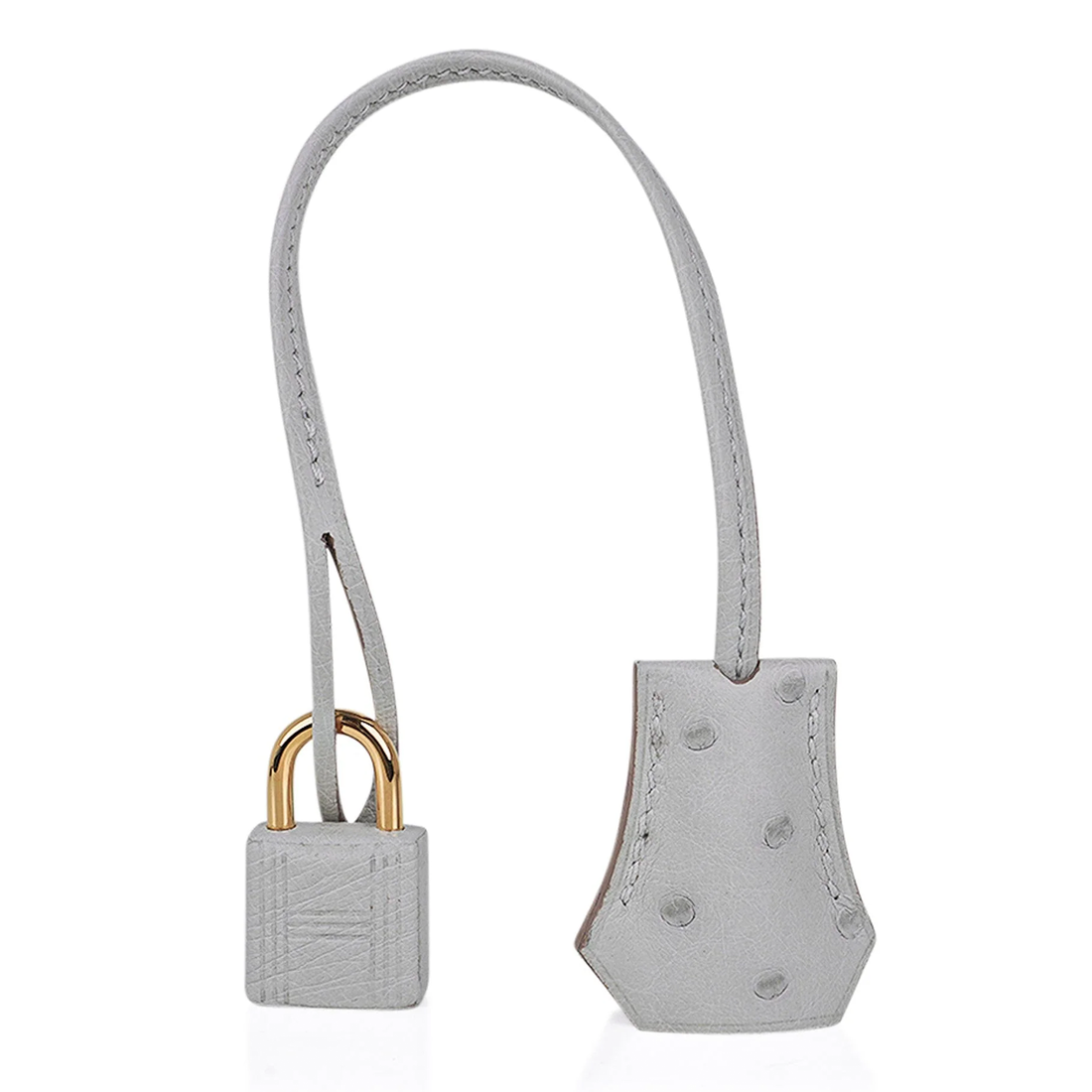 Muted Pearl Grey Tiny Raised Dot Medium Trapezoid Hand Tote With Luminous Golden Twist Lock Hardware And Matching Suspended Engraved Metal Padlock Charm